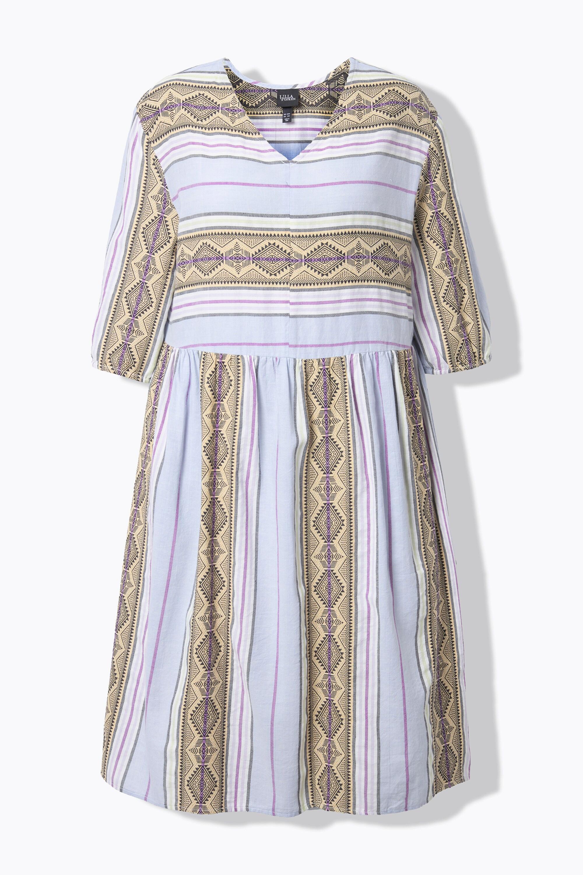 Ulla Popken Robe caftan rayures coupe évasée décolleté en V manches 3/4  