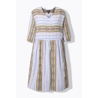 Ulla Popken Robe caftan rayures coupe évasée décolleté en V manches 3/4  