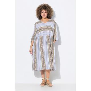 Ulla Popken Robe caftan rayures coupe évasée décolleté en V manches 3/4  