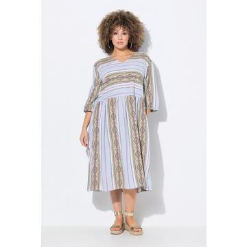 Kaftankleid, Streifen, A-Linie, V-Ausschnitt, 3/4-Arm