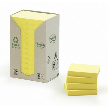 Post-It POST-IT Haftnotizen Recycling 51x38mm 653-1T gelb, 24x100 Blatt  