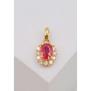 MUAU Schmuck  Anhänger Gelbgold 750 Rubin 0.68ct. Brillanten 0.22ct. 16x8mm 