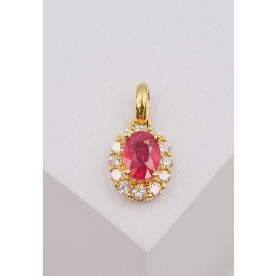 MUAU Schmuck  Anhänger Gelbgold 750 Rubin 0.68ct. Brillanten 0.22ct. 16x8mm 