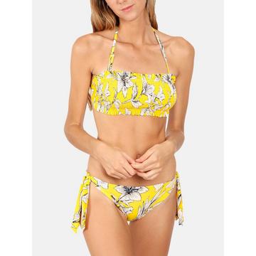 Set bikini a fascia due pezzi con fiori gialli