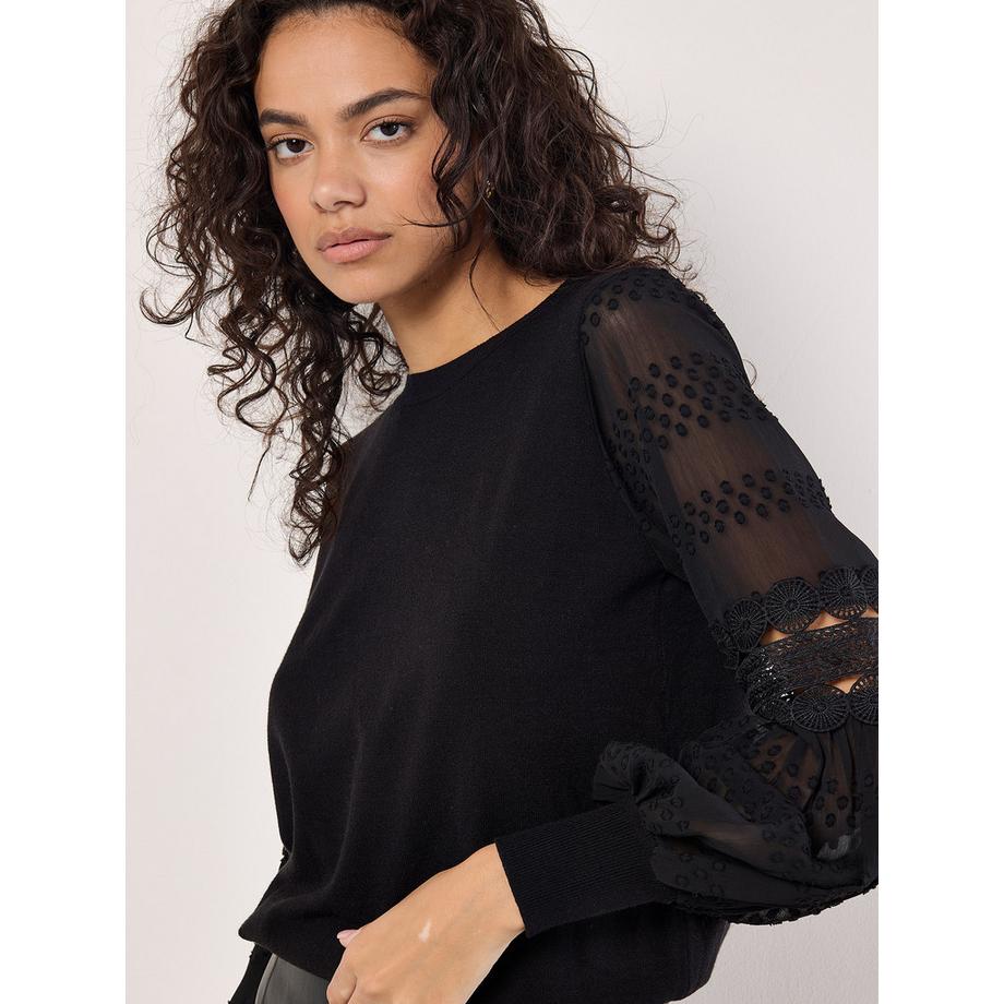 APRICOT Pullover mit kontrastierenden durchsichtigen Ärmeln  