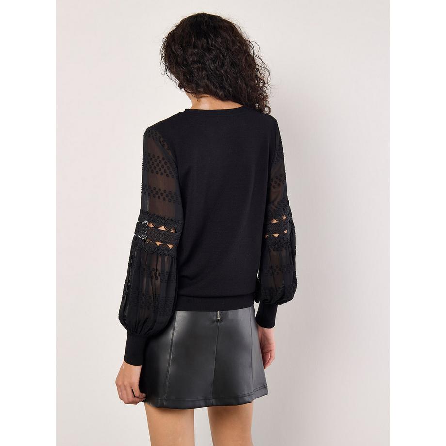 APRICOT Pullover mit kontrastierenden durchsichtigen Ärmeln  
