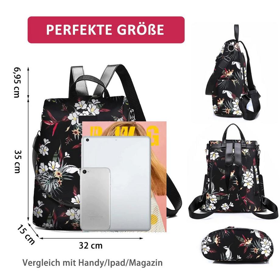 Only-bags.store Zaino in nylon antifurto con tracolla  