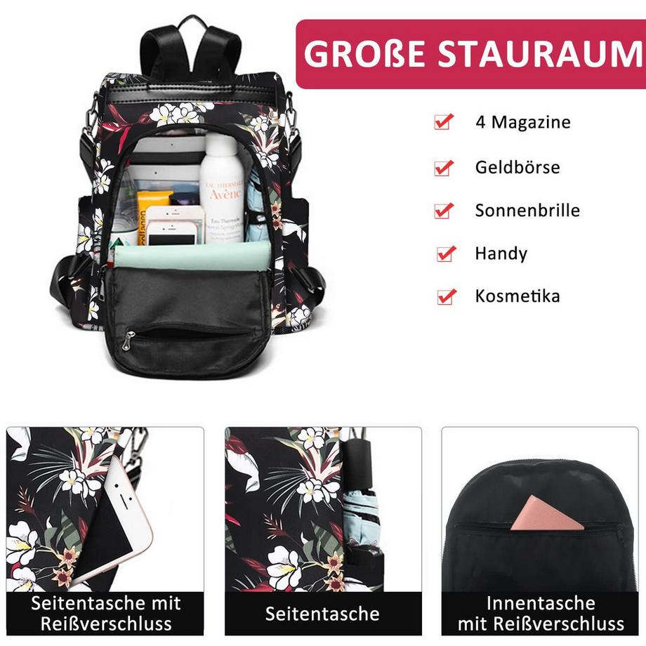 Only-bags.store Zaino in nylon antifurto con tracolla  
