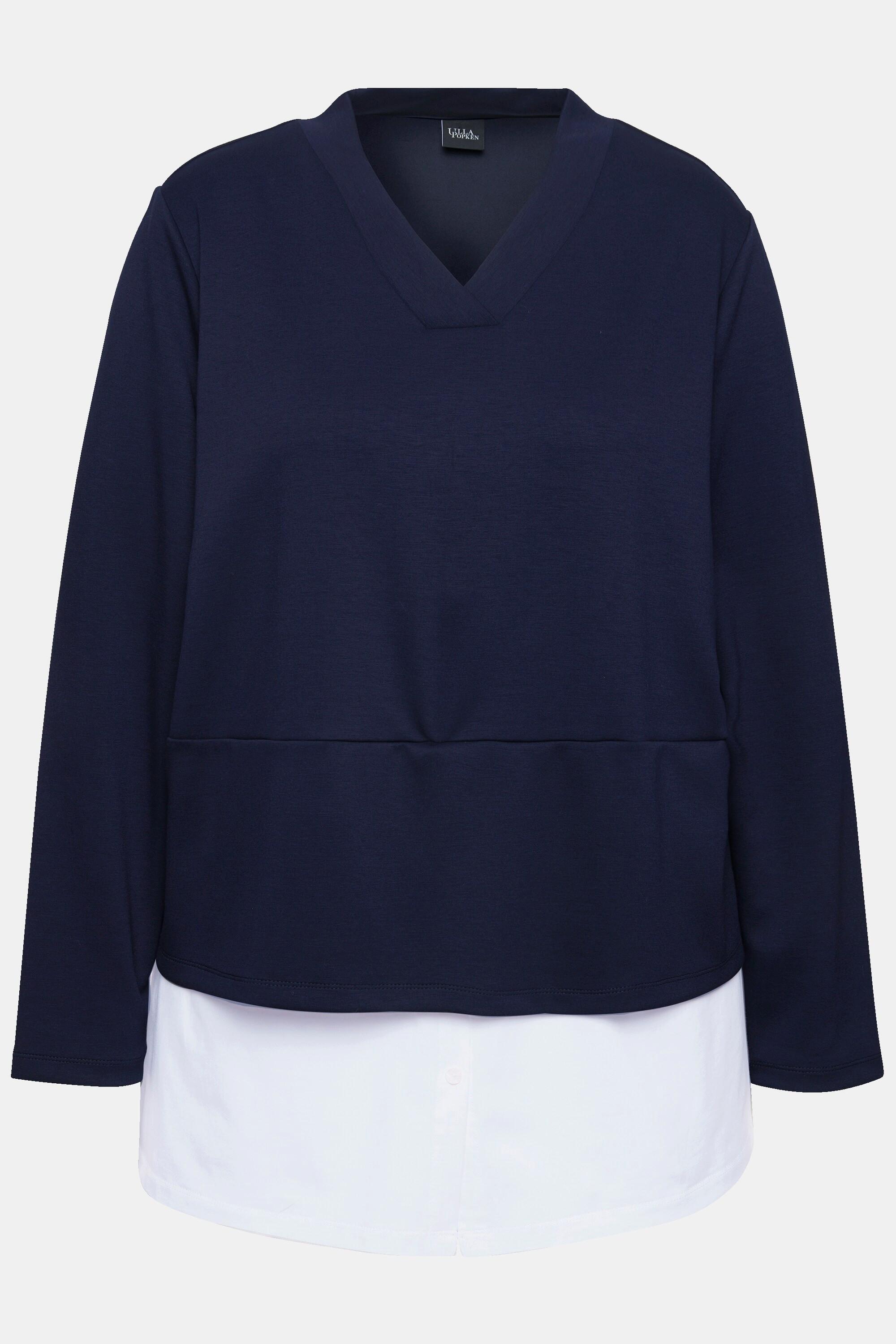 Ulla Popken Sweat-shirt Empiècement Blouse Col V Manches Longues  