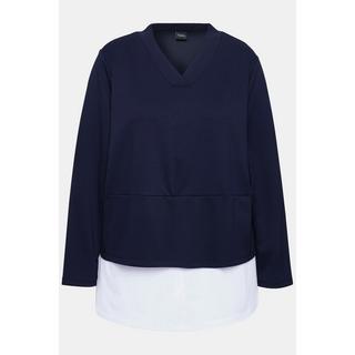 Ulla Popken Sweat-shirt Empiècement Blouse Col V Manches Longues  