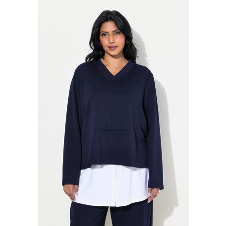 Ulla Popken Sweat-shirt Empiècement Blouse Col V Manches Longues  