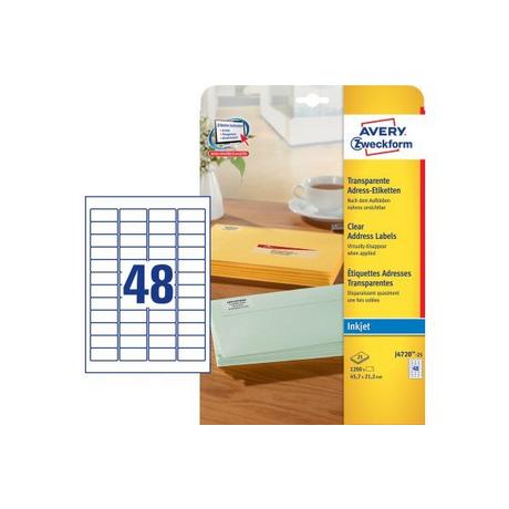 Avery-Zweckform AVERY ZWECKFORM Etiketten 45,7x21,2mm J4720-25 transparent 1200 Stück  