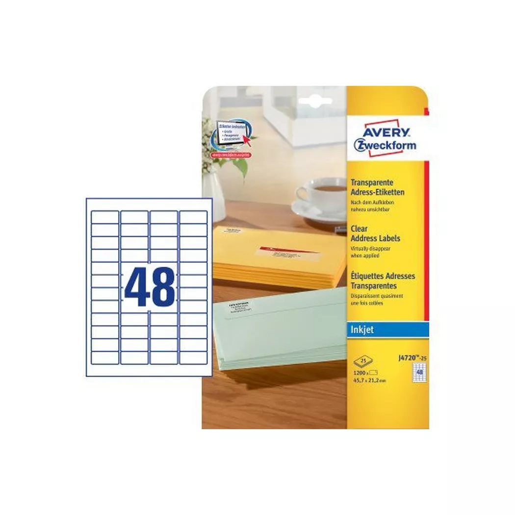 Avery-Zweckform – AVERY ZWECKFORM Etiketten 45,7×21,2mm, 1200 Stück, One Size, Transparent