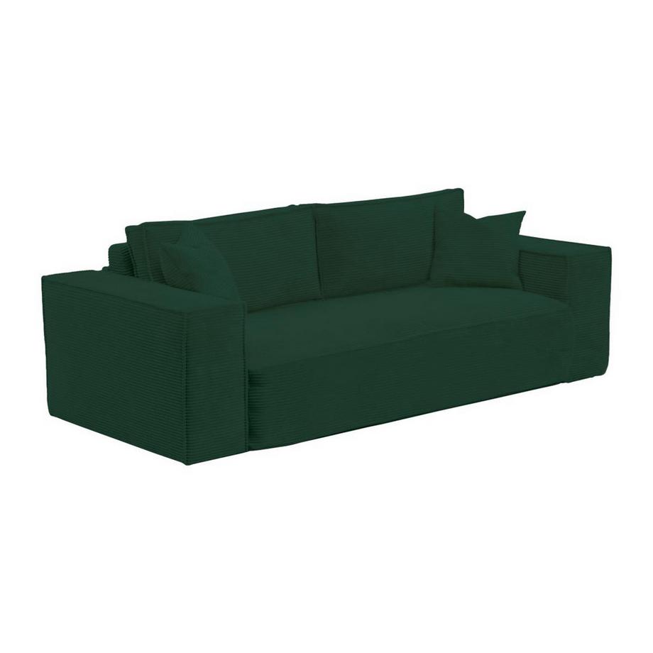 Canapé 4 places convertible express en velours côtelé vert sapin - Couchage 160 cm - Matelas 14 cm avec mémoire de forme - AMELIA