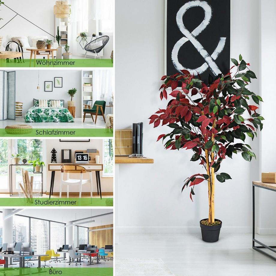 Northix  120 cm Großer Grüner Ficus-Baum im Topf Künstlicher Baum Realistische Grünpflanzen 