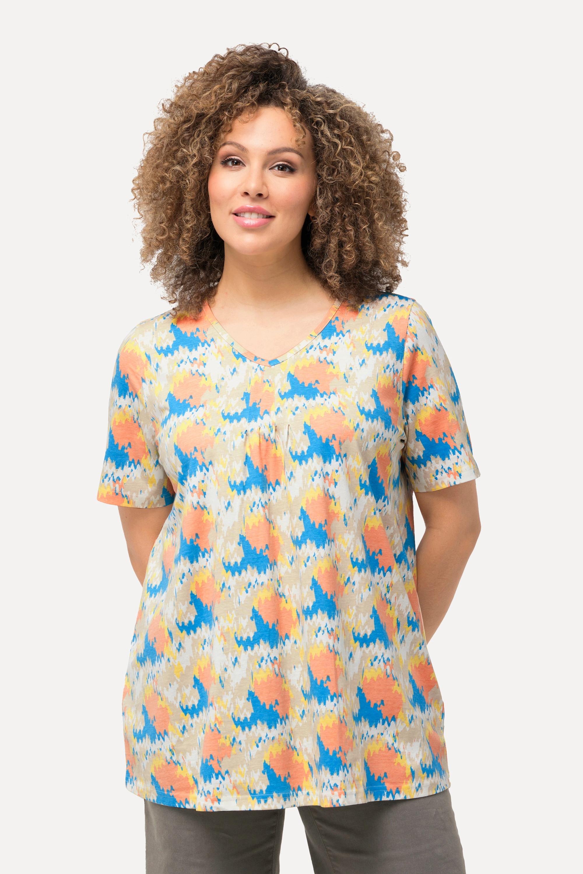 Ulla Popken T-shirt Pieghe Decorative Linea A Scollo V Mezza Manica  