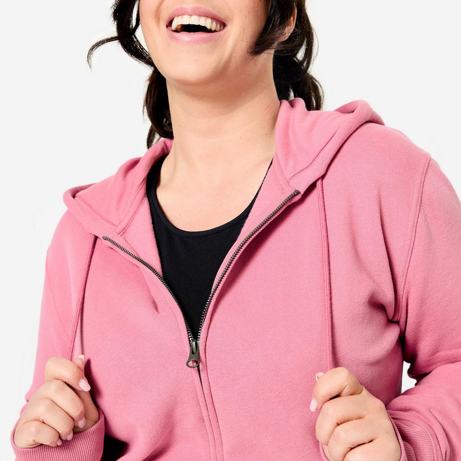 DOMYOS  Fitness-Sweatshirt aus Fleece mit Zipper , altrosa 