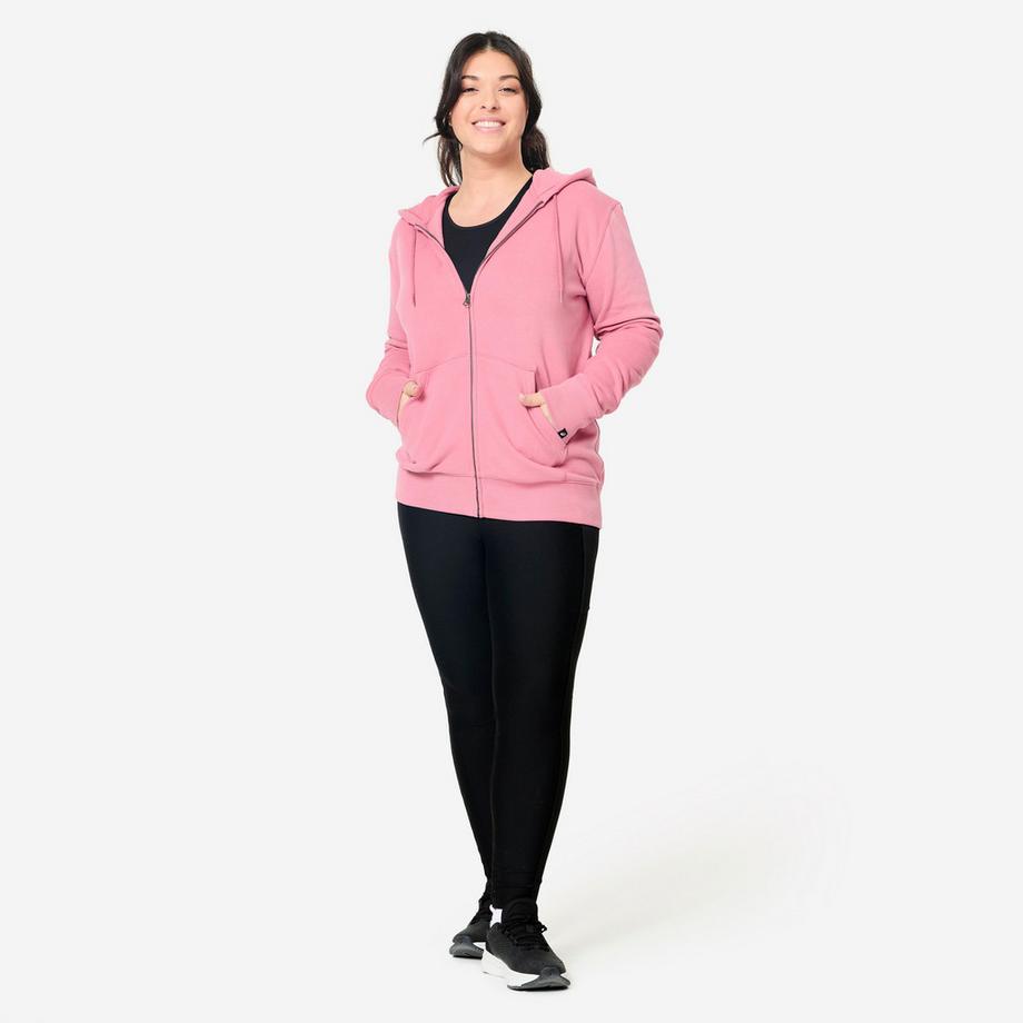 DOMYOS  Fitness-Sweatshirt aus Fleece mit Zipper , altrosa 