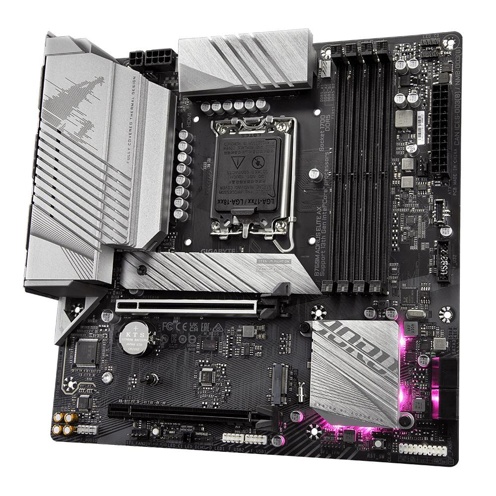 Gigabyte  B760M AORUS ELITE AX Carte Mère - Compatible avec les processeurs Intel Core 14e génération, VRM numérique 12*+1+1 phases, jusqu'à 7800MHz DDR5 (OC), 2x PCIe 4.0 M.2, Wi-Fi 6E, 2.5GbE LAN, USB 3.2 Gen 2 