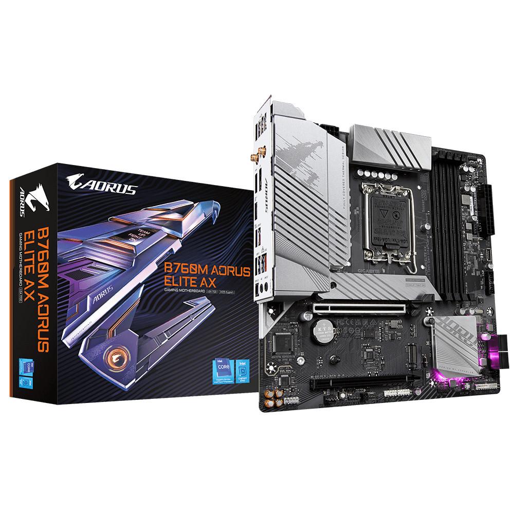 Gigabyte  B760M AORUS ELITE AX Carte Mère - Compatible avec les processeurs Intel Core 14e génération, VRM numérique 12*+1+1 phases, jusqu'à 7800MHz DDR5 (OC), 2x PCIe 4.0 M.2, Wi-Fi 6E, 2.5GbE LAN, USB 3.2 Gen 2 