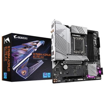 B760M AORUS ELITE AX Carte Mère - Compatible avec les processeurs Intel Core 14e génération, VRM numérique 12*+1+1 phases, jusqu'à 7800MHz DDR5 (OC), 2x PCIe 4.0 M.2, Wi-Fi 6E, 2.5GbE LAN, USB 3.2 Gen 2