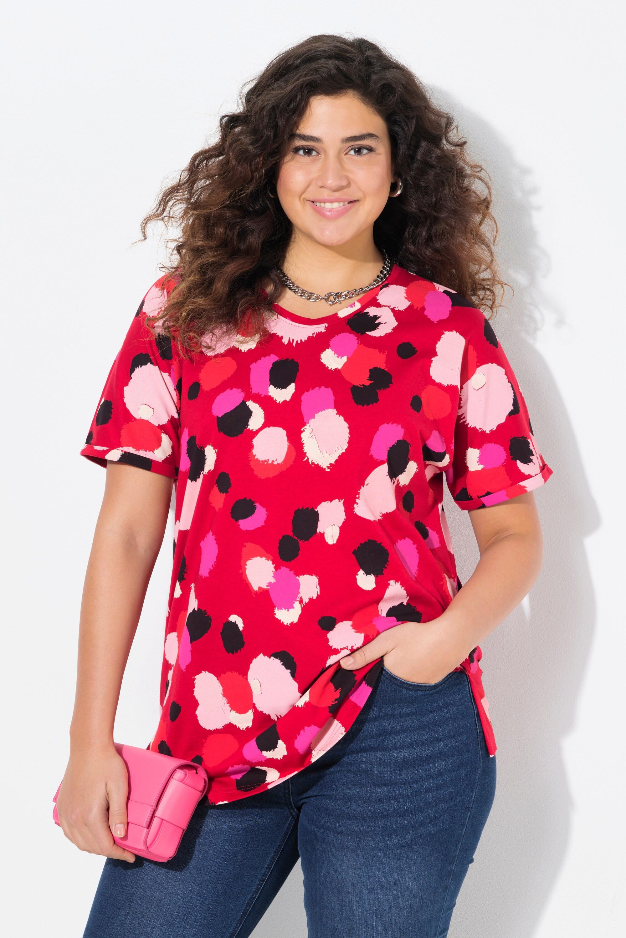 Ulla Popken  T-shirt dal taglio oversize con pallini, scollo a girocollo e mezze maniche 