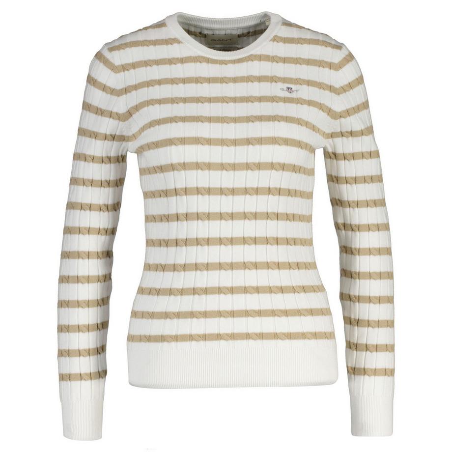 Maglione a maglia Donne Aderente alla figura-STRETCH COTTON CABLE STRIPE C-NECK