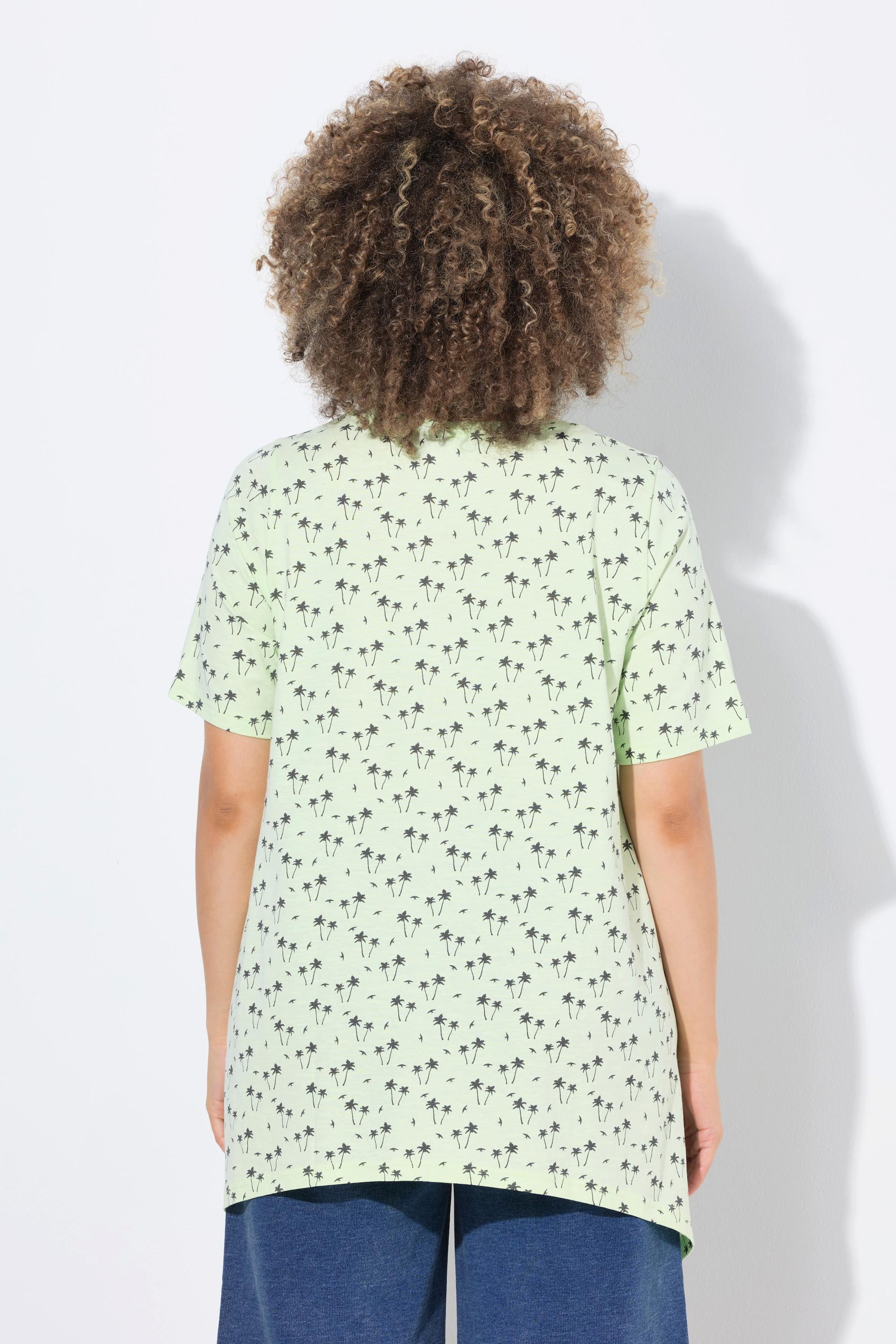 Ulla Popken T-Shirt Imprimé Palmiers Coupe Évasée Encolure V Manches Courtes  