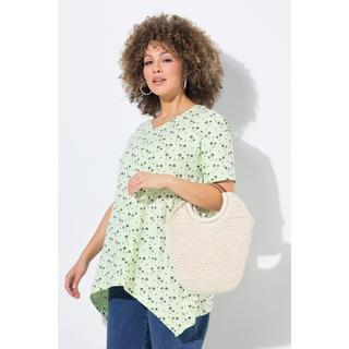 Ulla Popken T-Shirt Imprimé Palmiers Coupe Évasée Encolure V Manches Courtes  