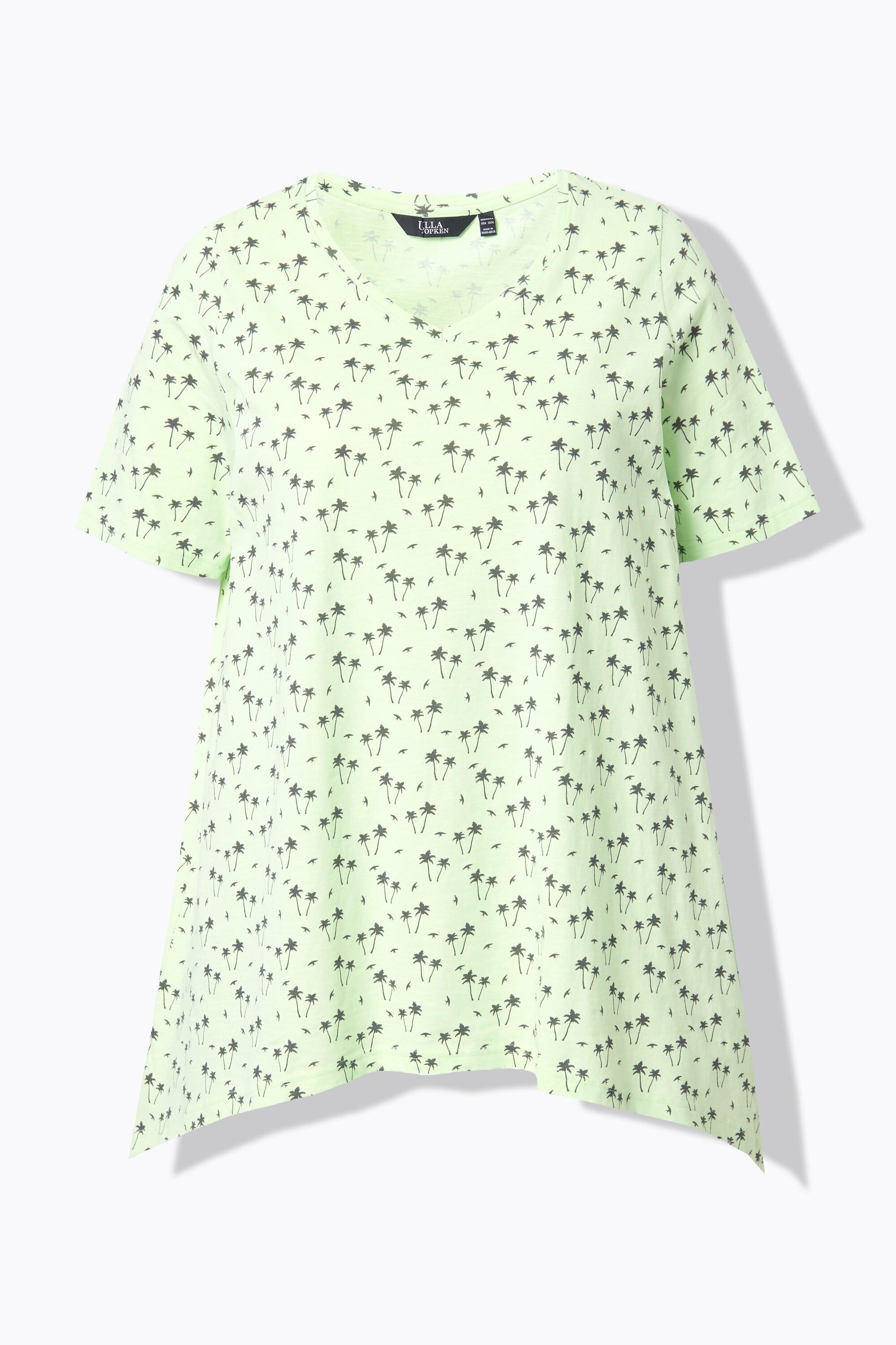 Ulla Popken T-Shirt Imprimé Palmiers Coupe Évasée Encolure V Manches Courtes  