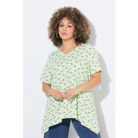 Ulla Popken T-Shirt Imprimé Palmiers Coupe Évasée Encolure V Manches Courtes  