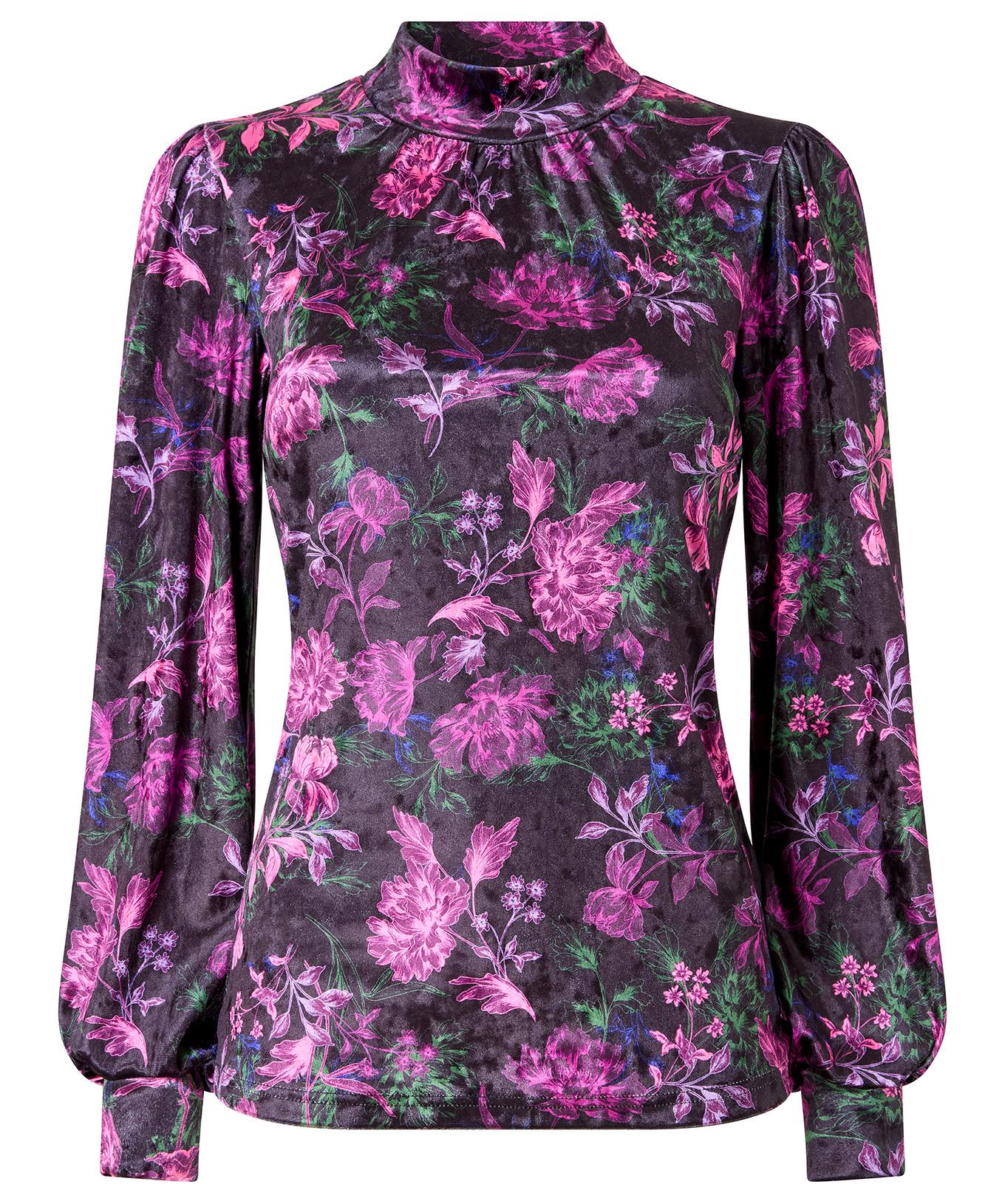 Joe Browns Velours Top Blumenprint Hoher Kragen  