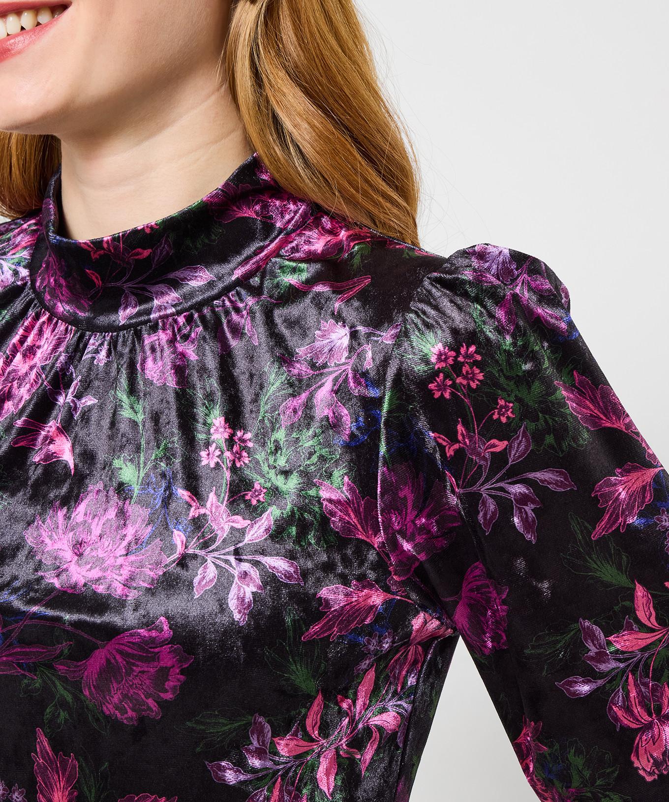 Joe Browns Velours Top Blumenprint Hoher Kragen  