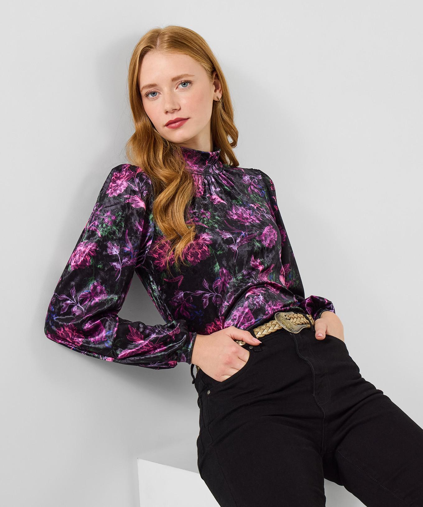 Joe Browns Velours Top Blumenprint Hoher Kragen  