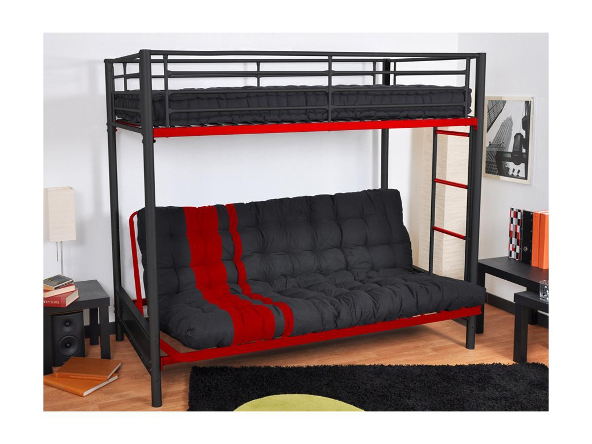Vente-unique Futon speciale divano letto 1x Nero e rosso MODULO  