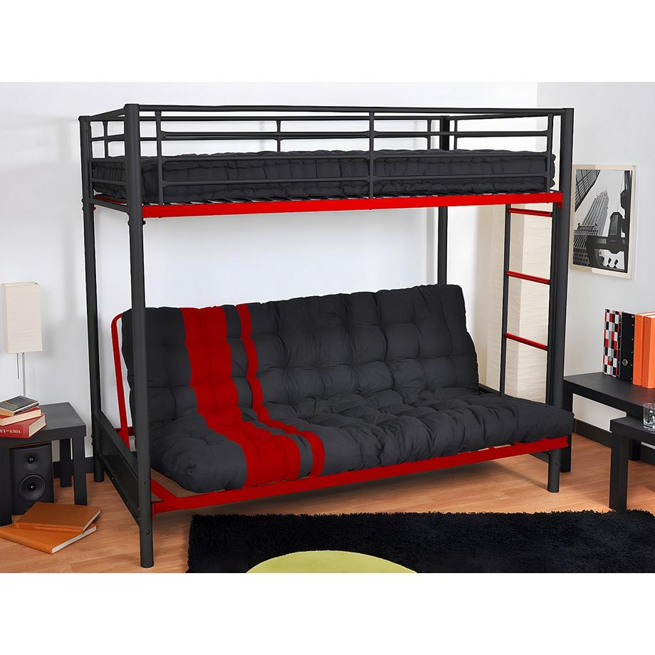 Vente-unique Futon speciale divano letto 1x Nero e rosso MODULO  
