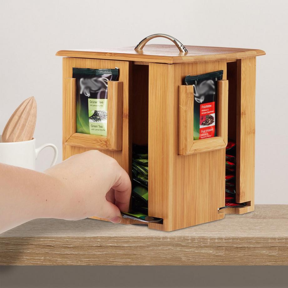 B2X Boîte à thé rotative en bambou  