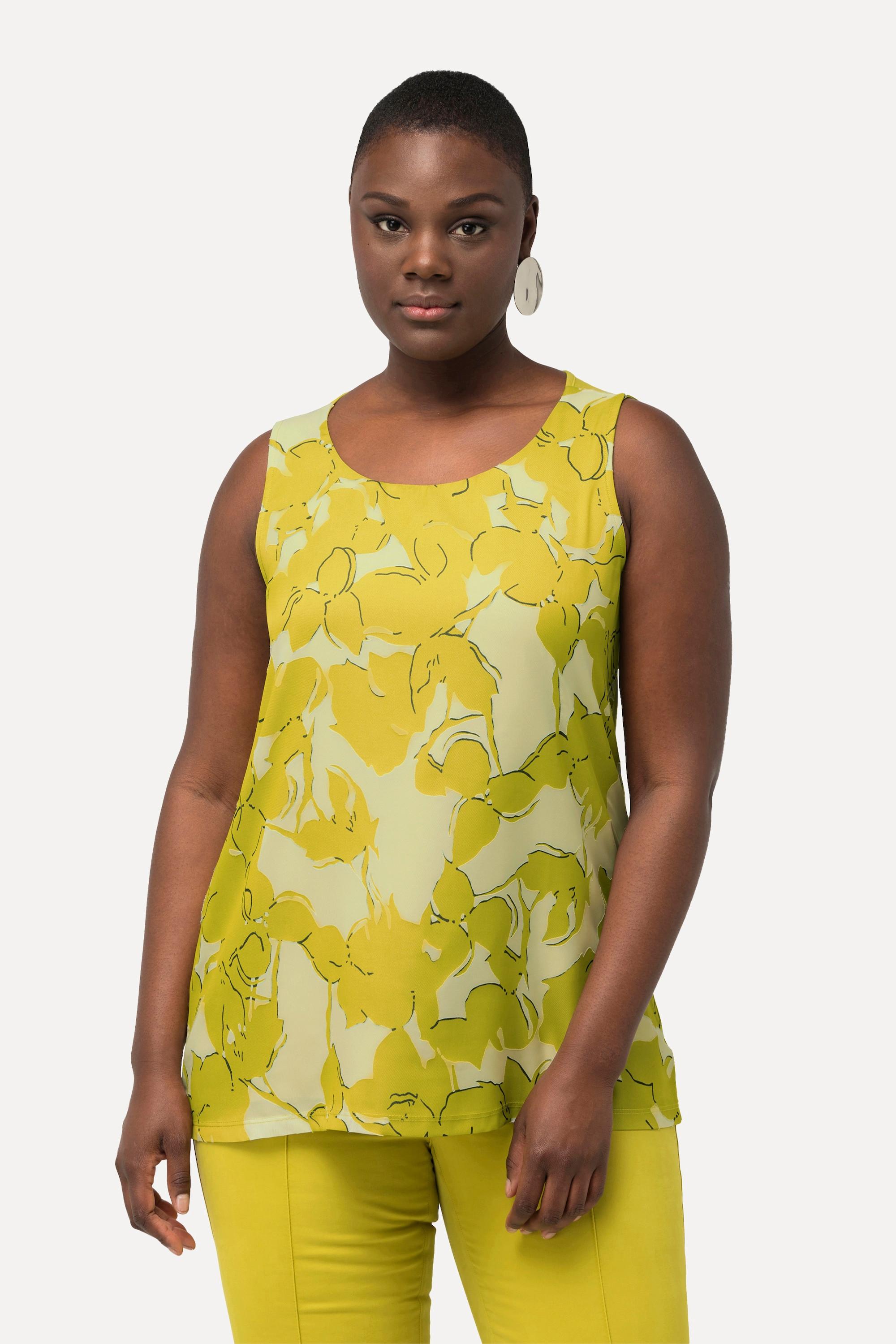 Ulla Popken Ausbrenner A-Linie Rundhals Ärmelloses Blusentop  