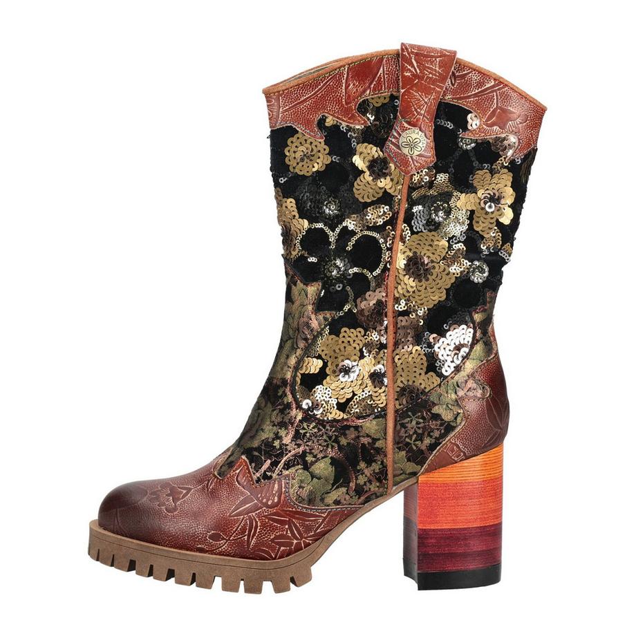 Laura Vita Bottes à Talons Hauts avec Talon Bloc et Fermeture Éclair Latérale  
