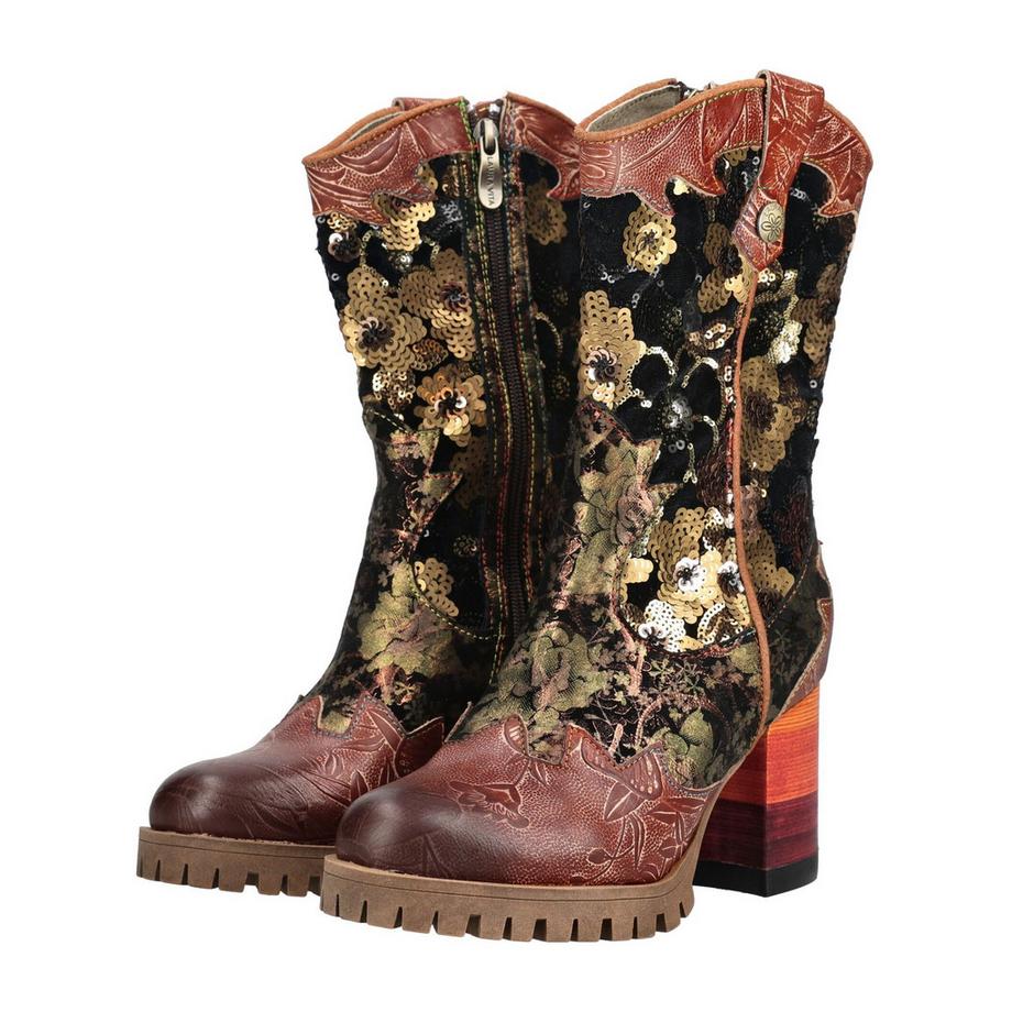 Laura Vita Bottes à Talons Hauts avec Talon Bloc et Fermeture Éclair Latérale  