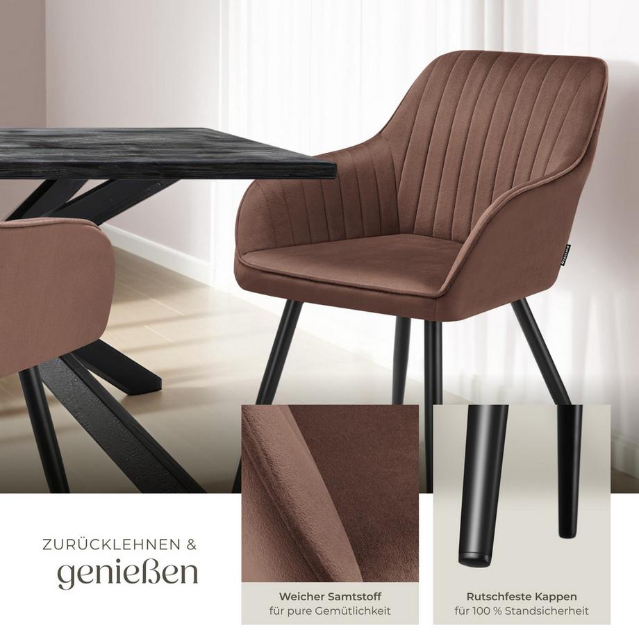 Tectake Sedia da pranzo Marilyn Imbottita, effetto velluto, trapuntata  