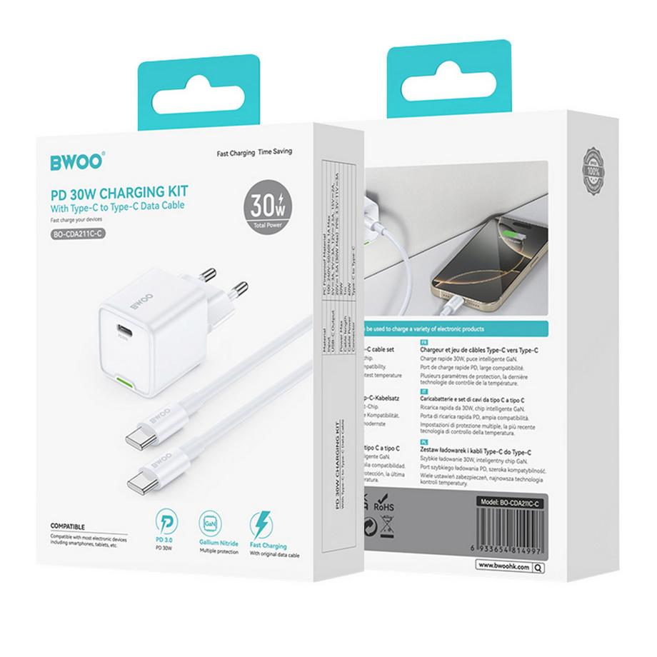 Avizar  Caricatore da Muro Veloce 30W GaN USB-C Cavo 60W 1m 