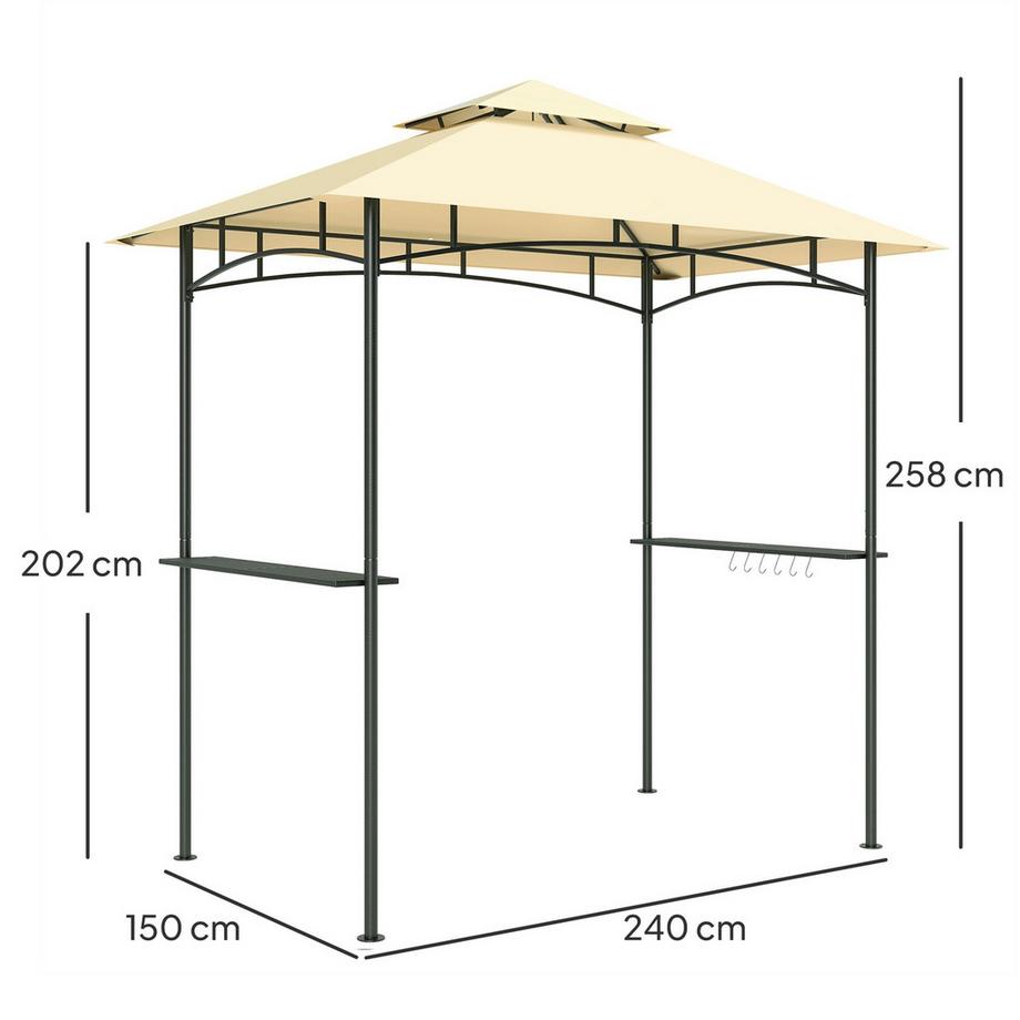 Northio Gazebo per barbecue con LED 240 x 150 x 258 cm padiglione da giardino ignifugo idrorepellente con tetto a doppio strato, ripiani laterali, gazebo con protezione UV, padiglione per barbecue per feste BBQ beige  
