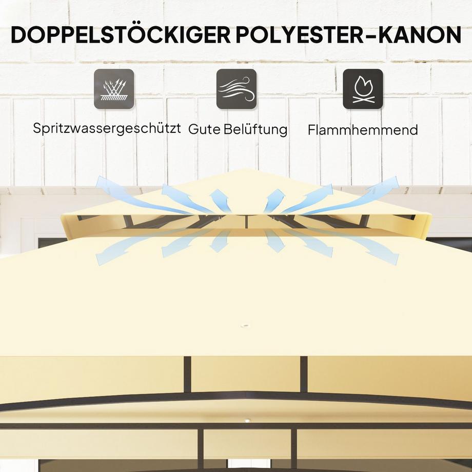 Northio Gazebo per barbecue con LED 240 x 150 x 258 cm padiglione da giardino ignifugo idrorepellente con tetto a doppio strato, ripiani laterali, gazebo con protezione UV, padiglione per barbecue per feste BBQ beige  