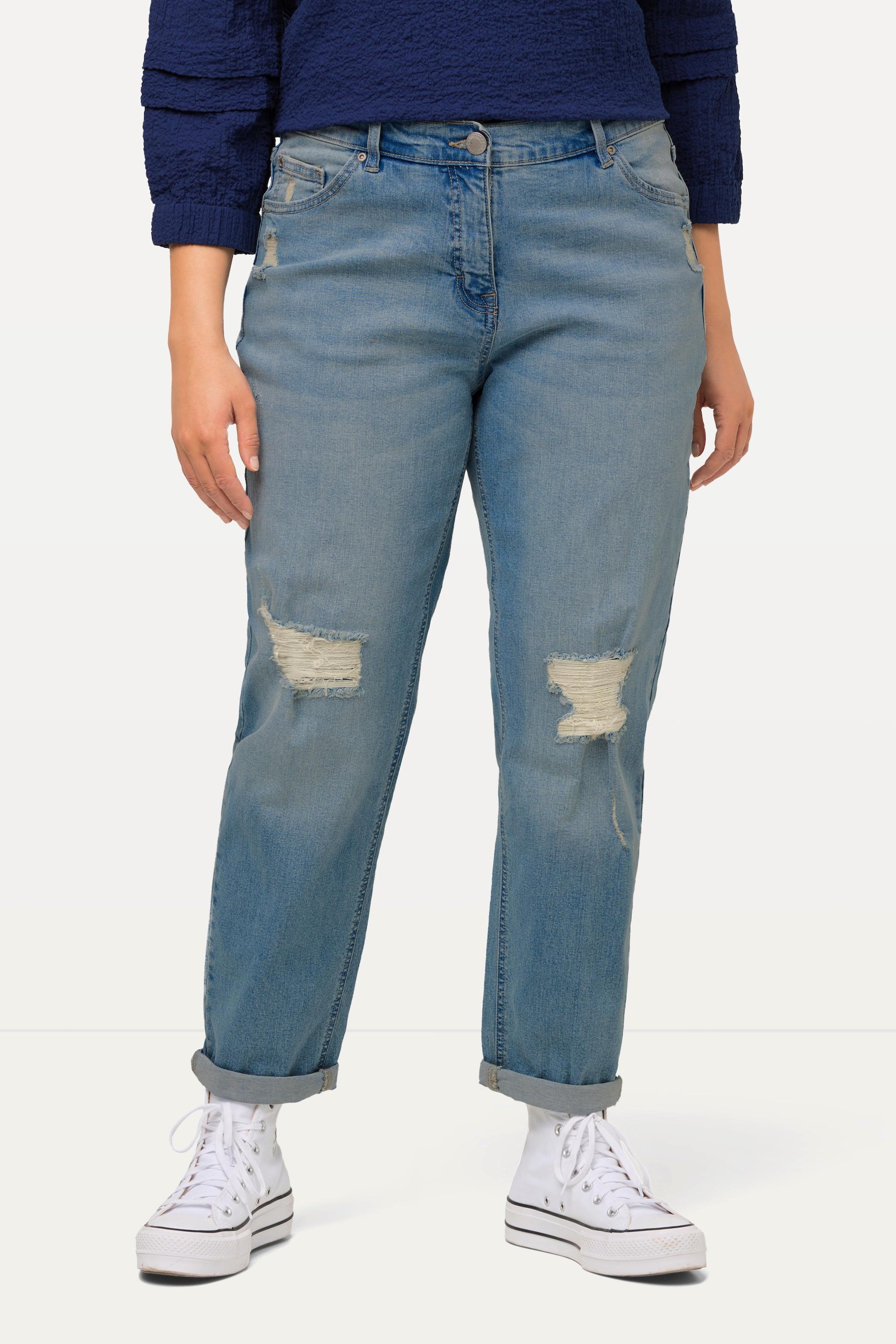 Ulla Popken  Boyfriend jeans, effetto destroyed, cintura comoda 