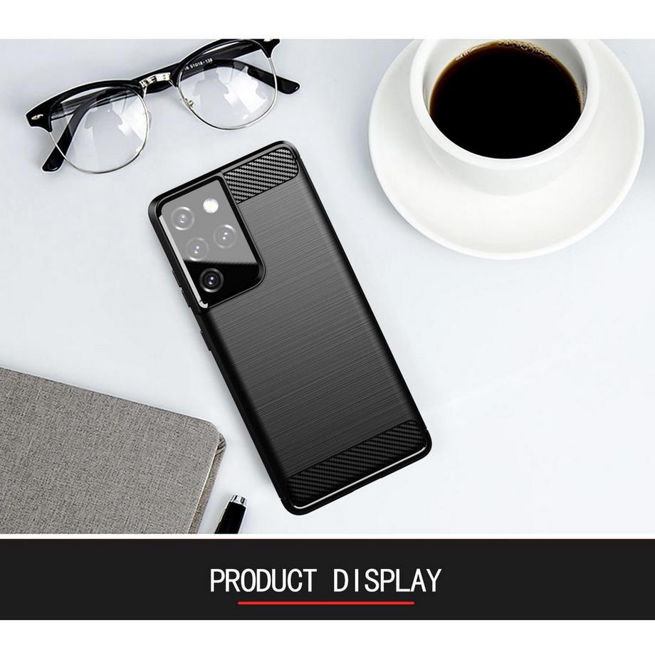 Cadorabo  Hülle für Samsung Galaxy S21 ULTRA TPU Silikon Edelstahl-Karbonfaser Optik 