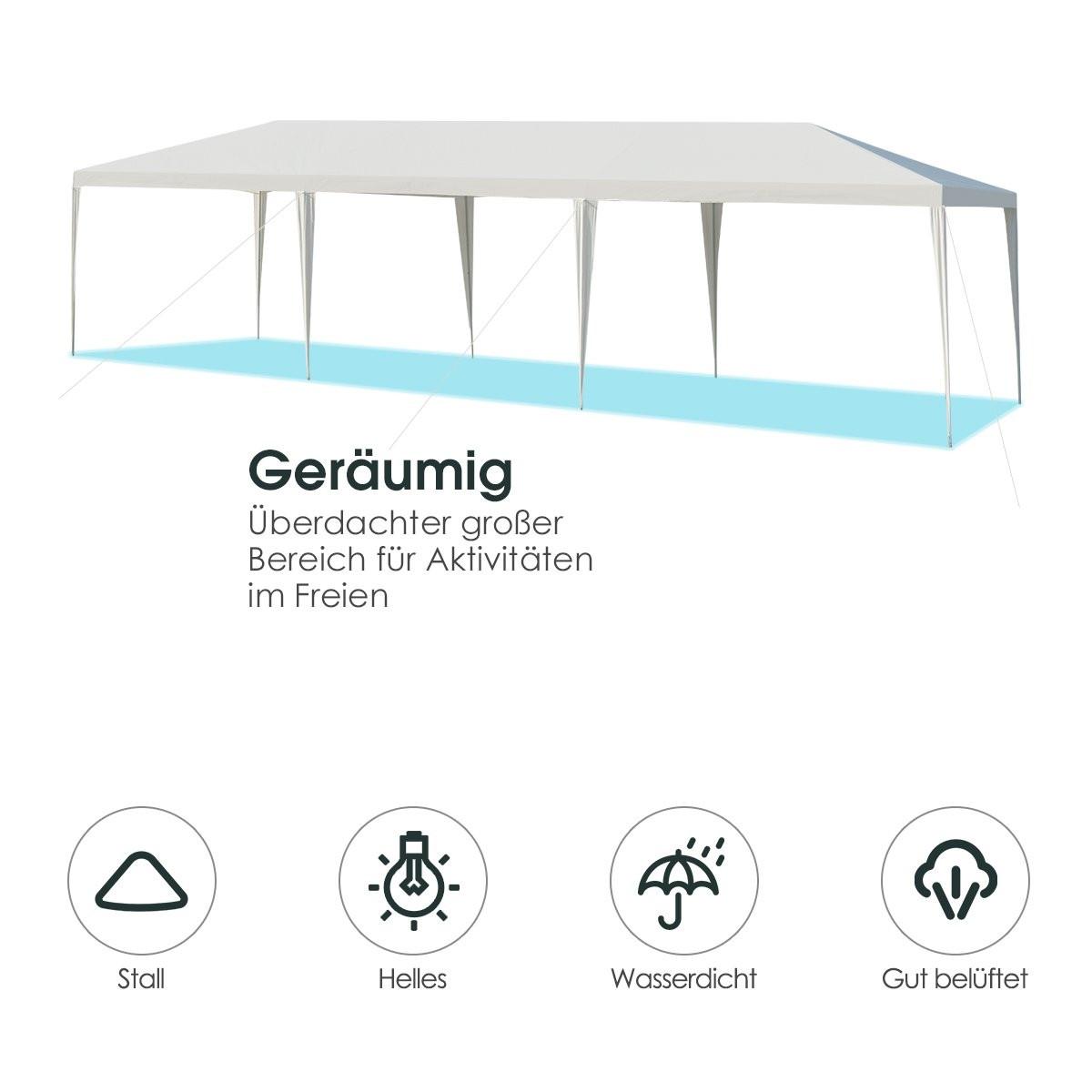 Northix  Partyzelt 3 m x 9 m Wasserdichter Pavillon für den Außenbereich Weiß 