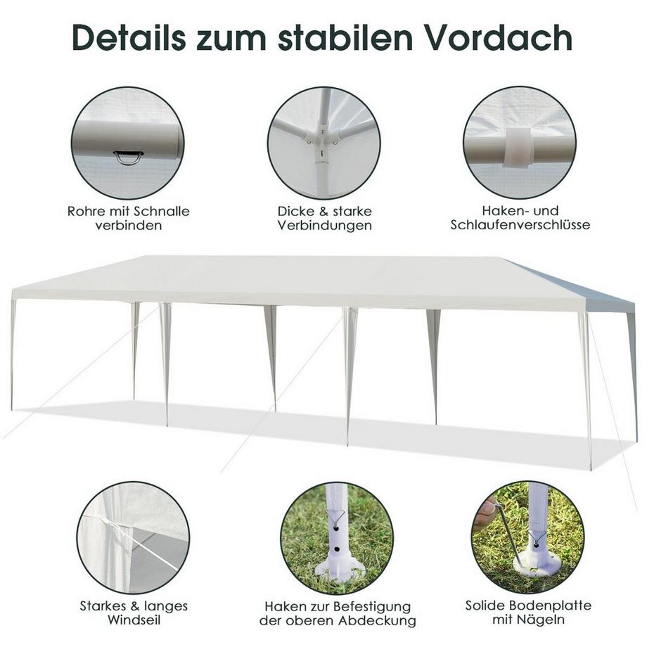 Northix  Partyzelt 3 m x 9 m Wasserdichter Pavillon für den Außenbereich Weiß 