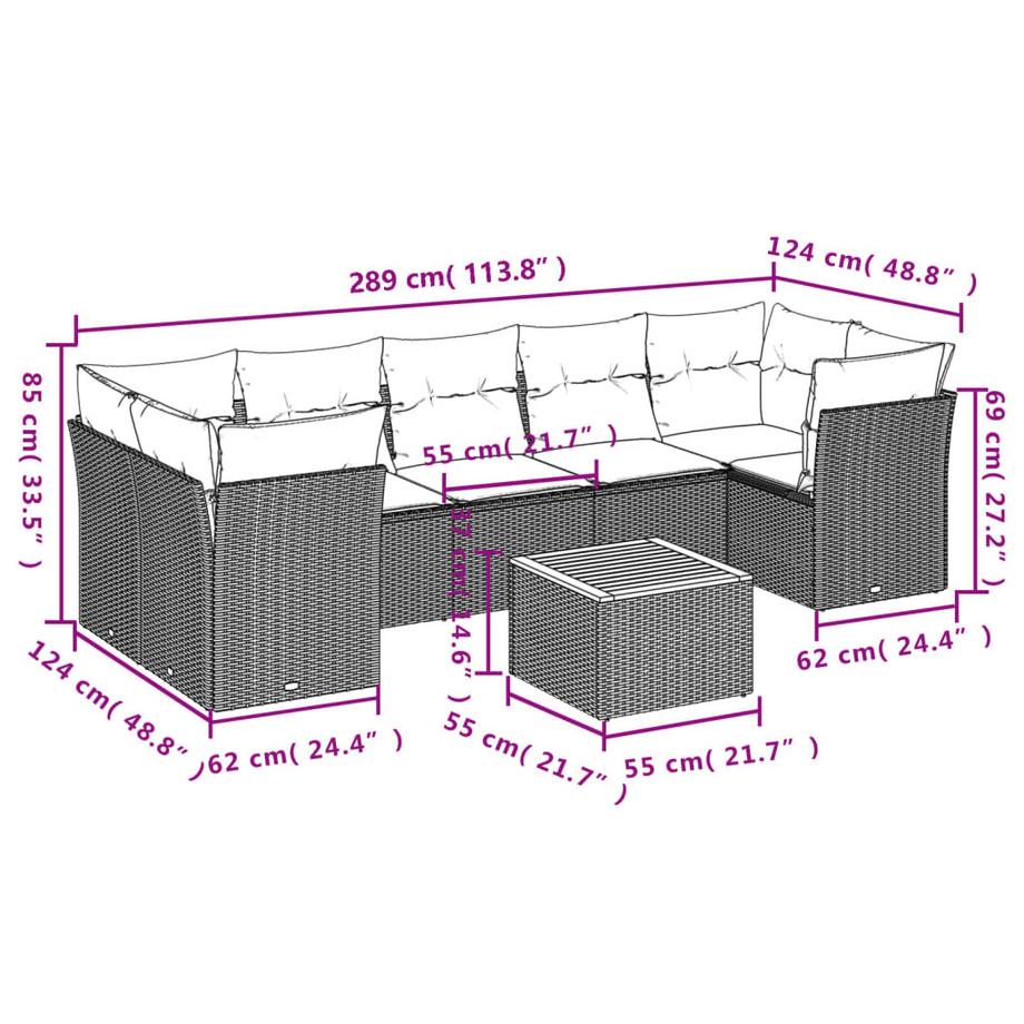 VidaXL Ensemble de canapés de jardin rotin synthétique  