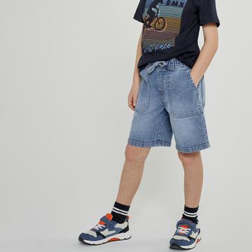 Jeans-Bermudas mit Bindebändern